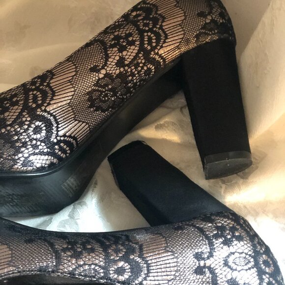 Black and Silver Lace Look Toeless Pump - Picture 10 of 16